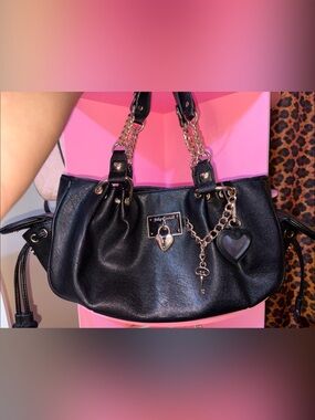 Juicy Couture Black Chain-Accent Shoulder Bag with Heart Charm